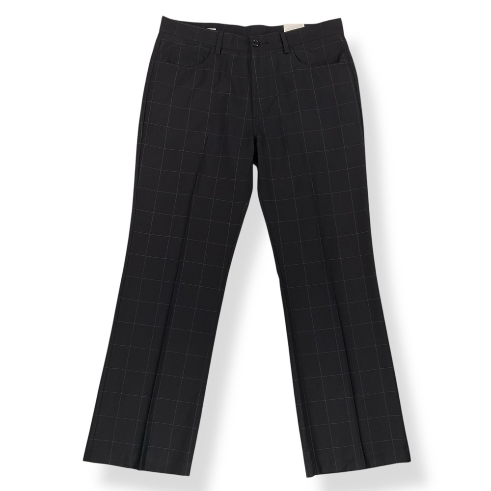 Perry Ellis Pants Men 36x32 Black Straight Leg Window Pane Plaid MB5900X NEW